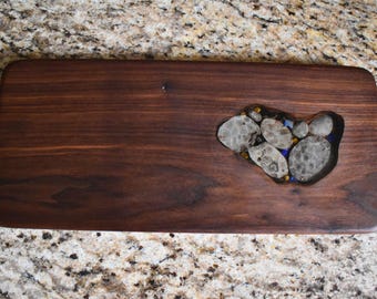 Petoskey Stone Charcuterie Board: Black Walnut Serving Tray, Housewarming Gift