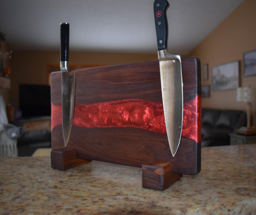 Handmade Walnut Magnetic Knife Rack, Burgundy Epoxy Resin River ...
