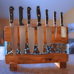 Magnetic knife rack, knife rack,  knife storage, Epoxy wood magnetic knife holder, knife block, Housewarming gift, Wood knife holder