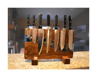 Walnut Magnetic Knife Rack, Lake Michigan Stone Kitchen Decor, Petoskey Stones, Father's Day Gift