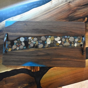 Charcuterie, Petoskey Stones, Leland Blue, Serving Board, Cheese Tray, Live Edge, Epoxy Resin Tray, Serving Tray, Housewarming gift
