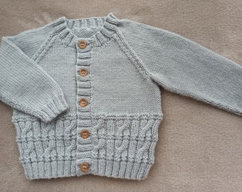 Little boys cardigan made in a soft pale grey to fit approx 1-2 years