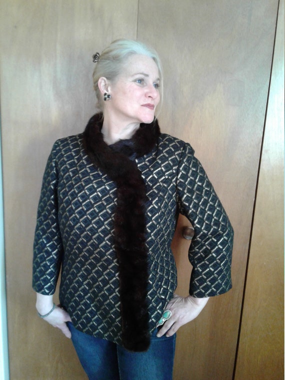 Vintage brocade black and gold jacket - image 1