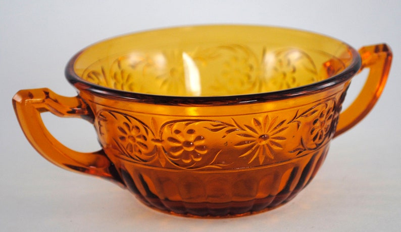 Indiana Glass Daisy 620 Amber Handled Soup Bowl | Etsy
