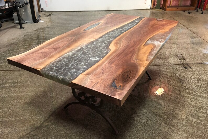 Black Walnut Epoxy River Dining Table Dining Table Etsy