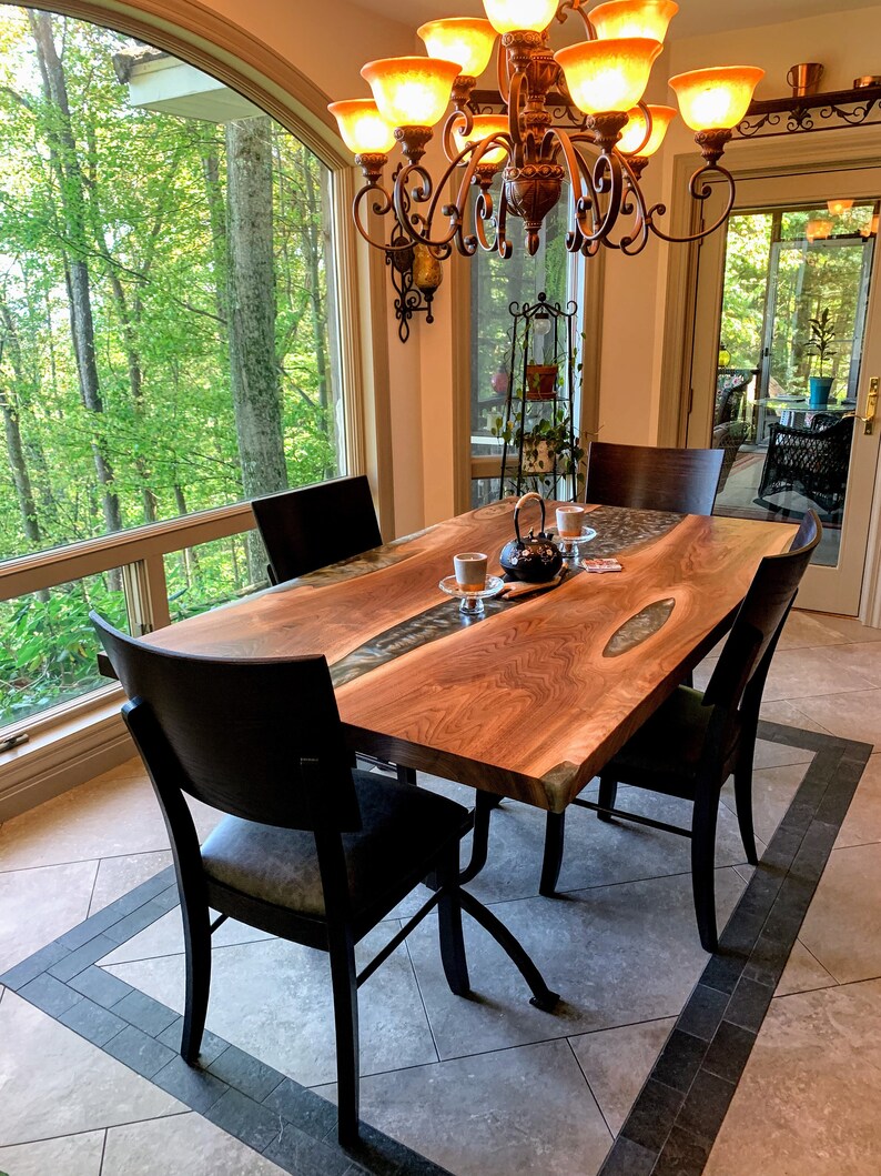 Black Walnut Epoxy River Dining Table Dining Table Etsy