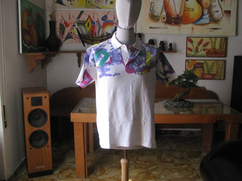 L Tg RARA Vintage T-shirt POLO TENNIS Antioni marca del Campione Made in Italy 1990