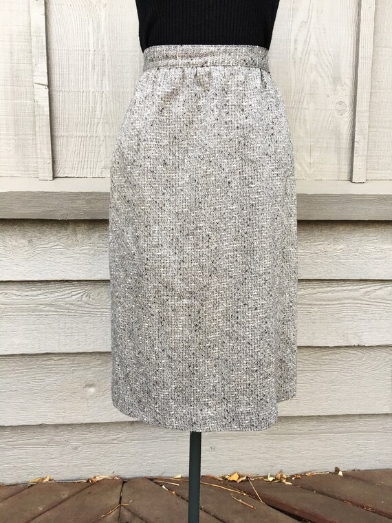 Vintage 1980s Grey Tweed Wool Skirt - Women's Siz… - image 2