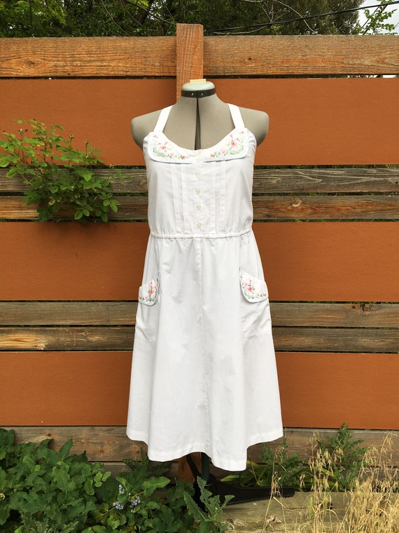 Vintage 1970s Light Cotton Sundress with Floral E… - image 2