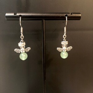 Aventurine, Clear Quartz, Hematite Angel Dangle Earrings