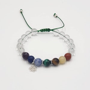 7 Chakra and Clear Quartz Crystal Beaded Bracelet.