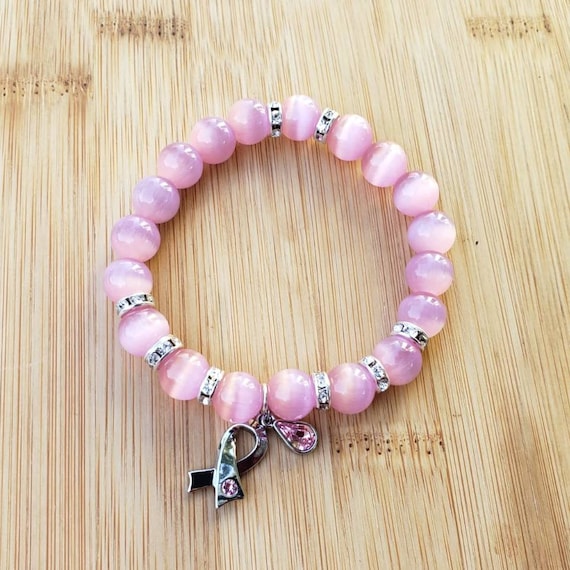 6 silver plated Lt Pink Crystal Breast Cancer Awareness charms Beads supplies