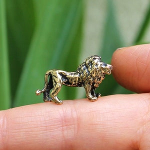 Lion Figure Brass Tiny Collectible Small Animal  Handmade Figurine