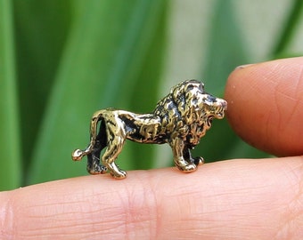 Lion Figure Brass Tiny Collectible Small Animal  Handmade Figurine