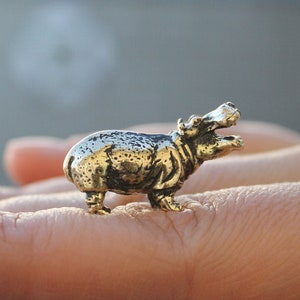 Hippo Tiny Figurine, Brass Collectible  Small Animal Miniature, Handmade Desktop Decorating Trinket