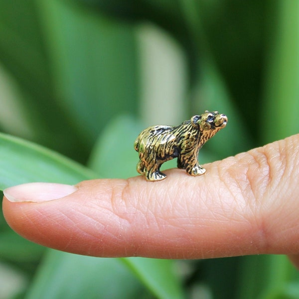 Handmade Brass Bear Figurine: Tiny Collectible Animal Figure