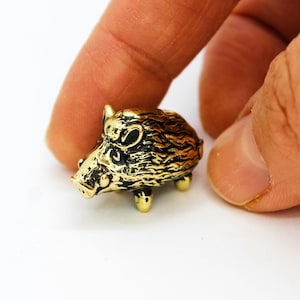 Boar Figurine, Brass Collectible Small wild Hog Animal Miniature, Handmade Desktop Decorating Trinket, Handmade Boar Sculpture