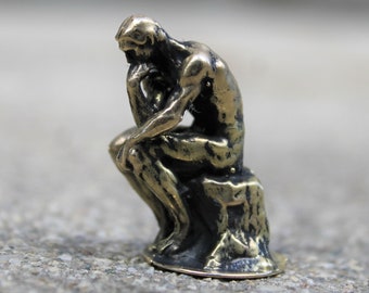 The Thinker Rodin Hand Casted Brass Miniature Replica Sculpture Small Handmade Figurine Statuette