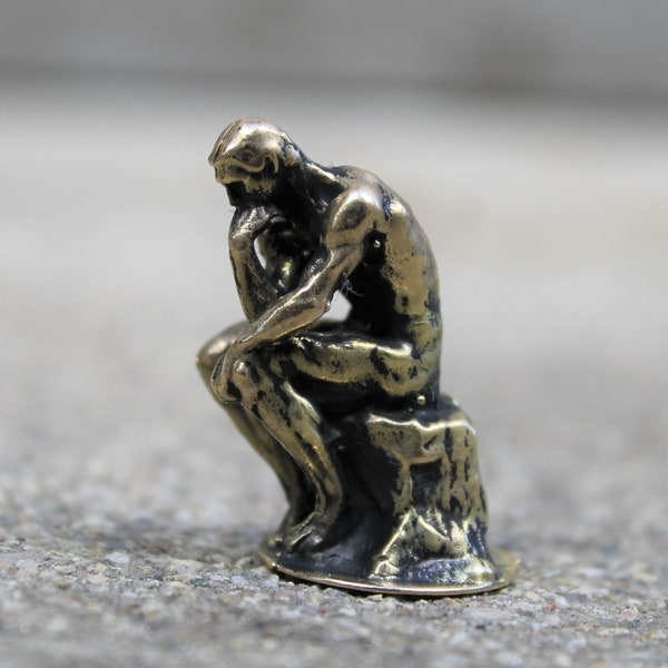 The Thinker Rodin Hand Casted Brass Miniature Replica Sculpture Small Handmade Figurine Statuette
