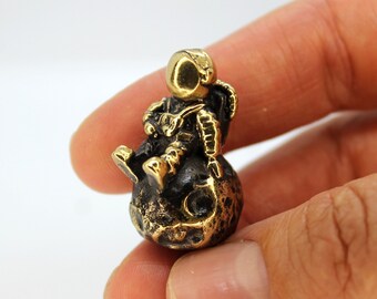 Astronaut on the Moon Figurine Collectible Small Spaceman Ornament Brass Handmade Miniature Sculpture