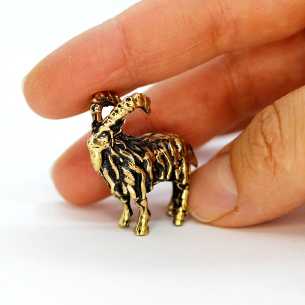 Goat Figurine Ram Brass Small Animal Figure Aries Zodiac Miniature Collectible Gift Tiny Metal Decorative Trinket