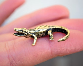 Brass Crocodile Figurine | Collectible Alligator Small Miniature | Handmade Brass Art Figure