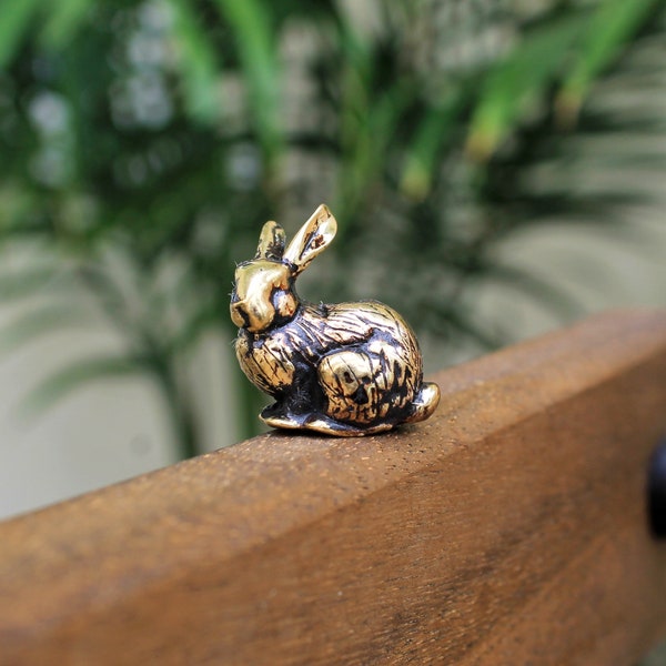 Rabbit Brass Small Animal Sculpture Handmade Collectible Figurine Bunny Miniature