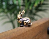 Rabbit Brass Small Animal Sculpture Handmade Collectible Figurine Bunny Miniature