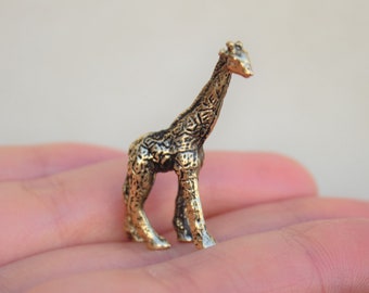 Giraffe Figurine Brass Tiny Collectible Handmade Miniature Small Animal Sculpture