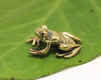 Frog Figurine Brass Tiny Animal Gold Miniature Vintage Handmade Small Figure