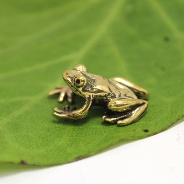 Frog Figurine Brass Tiny Animal Gold Miniature Vintage Handmade Small Figure