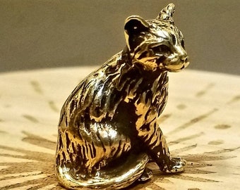Handmade Brass Cat Figurine: Tiny Animal Sculpture