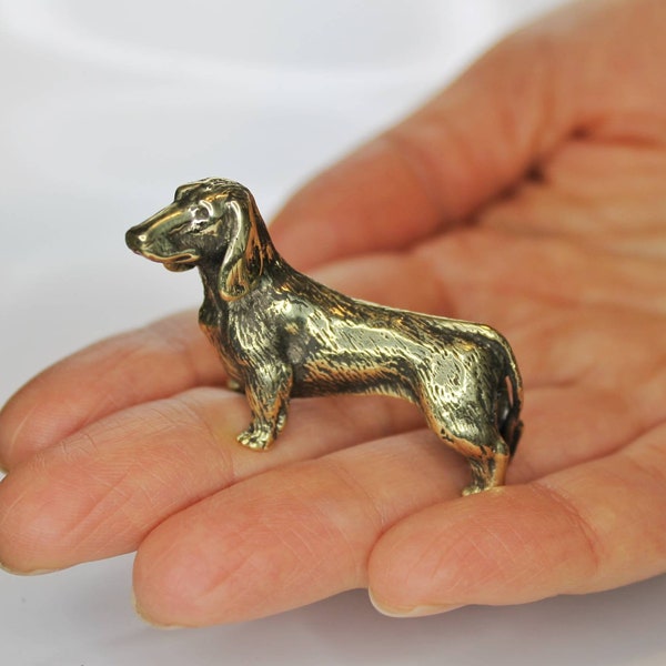 Dachshund Gift Brass Sausage Dog Ornament Figurine Sculpture Highly Detailed Handmade Collectible Figure Small Animal Trinket Statuette