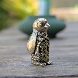Penguin Figurine with Ornate Details Handmade Arctic Bird Collectible Whimsical Brass Miniature