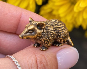 Opossum Figurine Miniature Wildlife Decor Trash Panda Friend Solid Brass  Animal Lover Gift