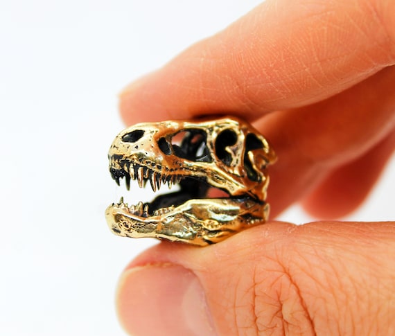 T-Rex Skull Pendant Keychain Tyrannosaurus Rex Brass Handmade Prehistoric Skeleton Stocking-Stuffer Figurine Sculpture