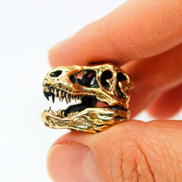 T-Rex Skull Pendant Keychain Tyrannosaurus Rex Brass Handmade Prehistoric Skeleton Stocking-Stuffer Figurine Sculpture