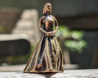 Standing Girl Brass Miniature Sculpture Collectible Figurine Small Sweet Sixteen Metal Statuette
