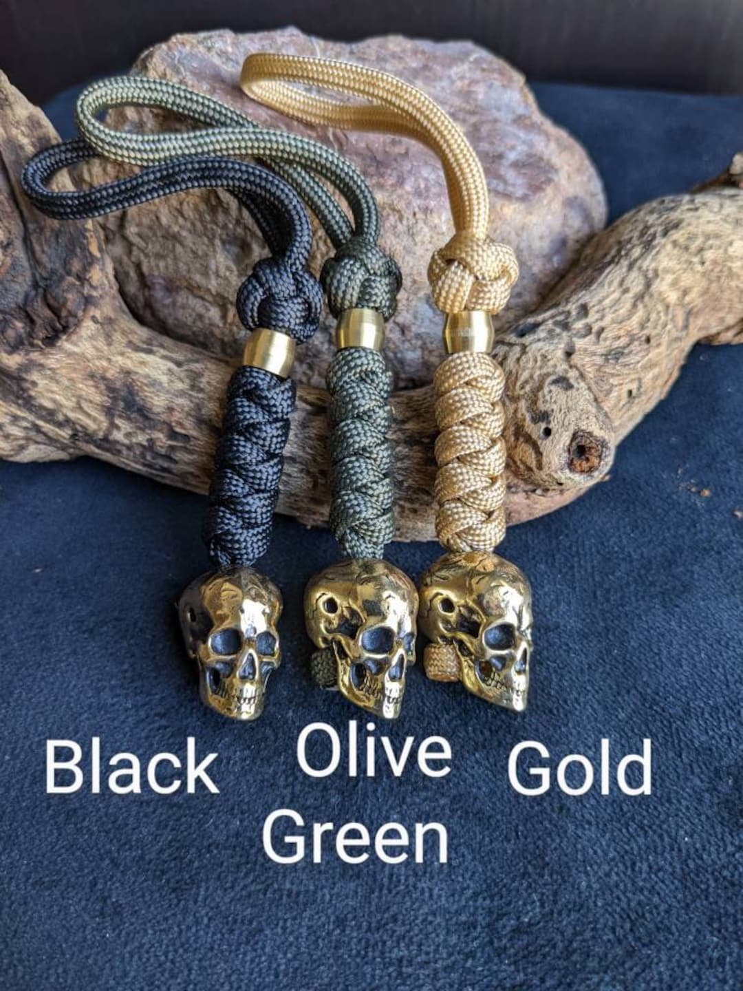 EDC Paracord Brass Skull Bead 3 Color Keychain Lanyard Accessories