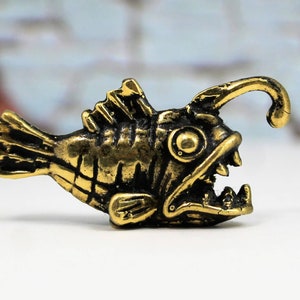 Anglerfish Figure Tiny Brass Miniature, Collectible Handmade Home Decorating Accent