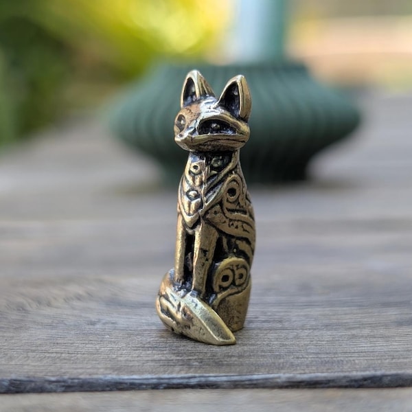 Brass Fox Totem Miniature Sculpture Figurine Ornament Handmade Spirit Animal