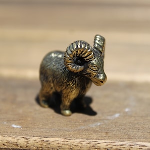 Ram Figure Brass Hand-carved Collectible Tiny Animal Sculpture Vintage Stile Miniature