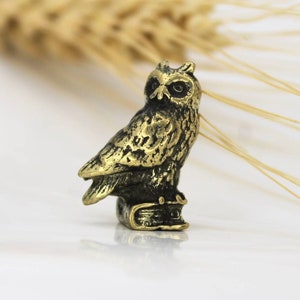 Small Brass Owl - Miniature Collectible Bird for Bonsai Decor