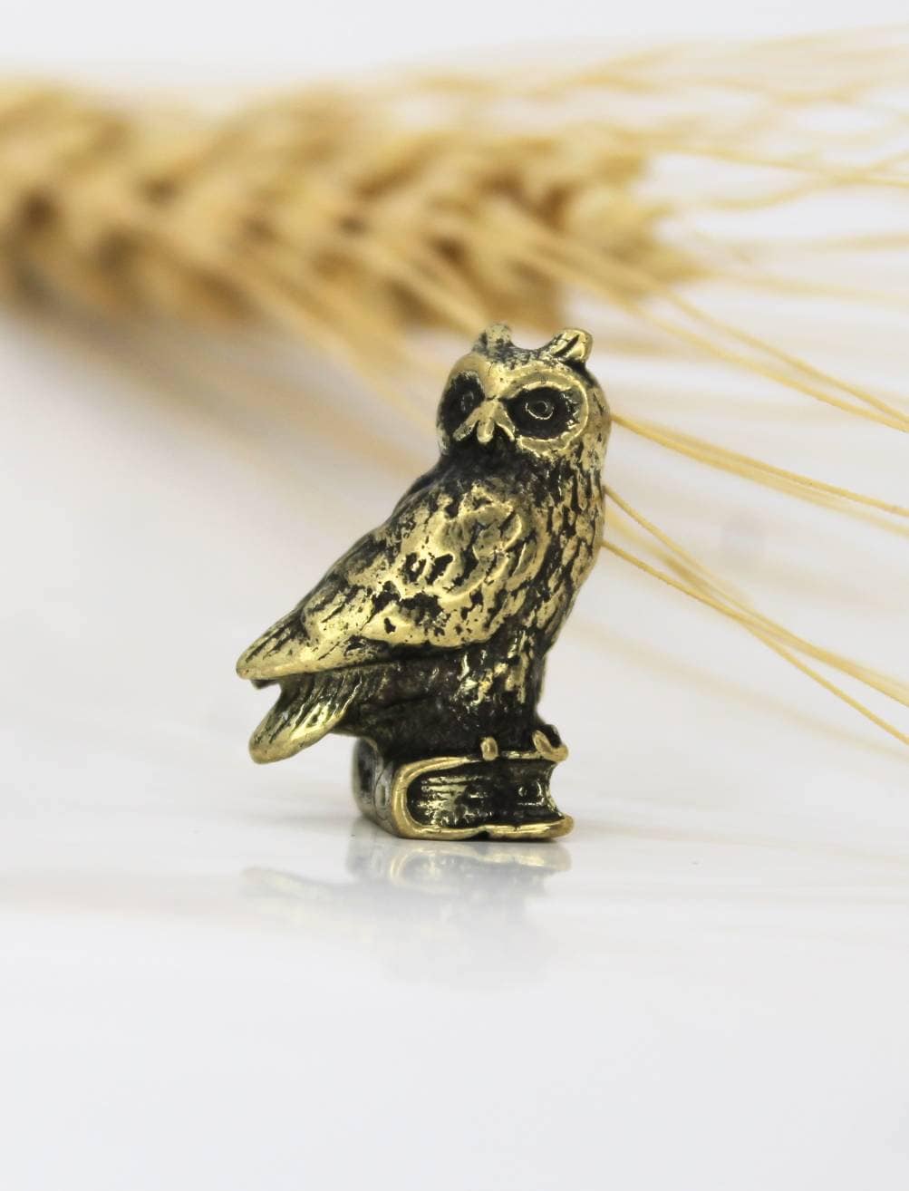 Small Brass Owl - Miniature Collectible Bird for Bonsai Decor
