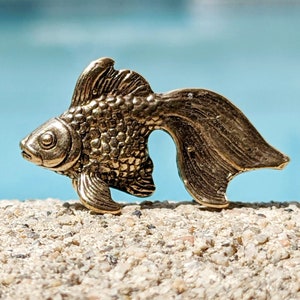 Goldfish Figure Mini Brass Handmade Collectible Fish Figurine Ornament Small Charm Lucky Trinket Miniature