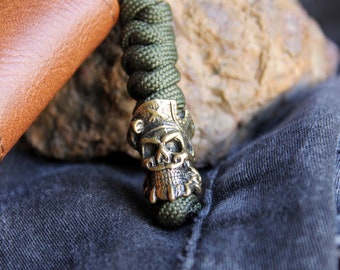 Paracord Keychain with a Brass Skull Bead Handmade DIY Zipper Pull Keyring Pirate Skeleton