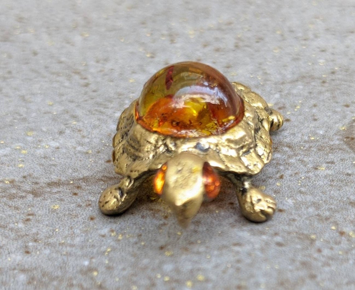 Turtle Brass Figurine With Epoxy Resin Bead Collectible | Etsy