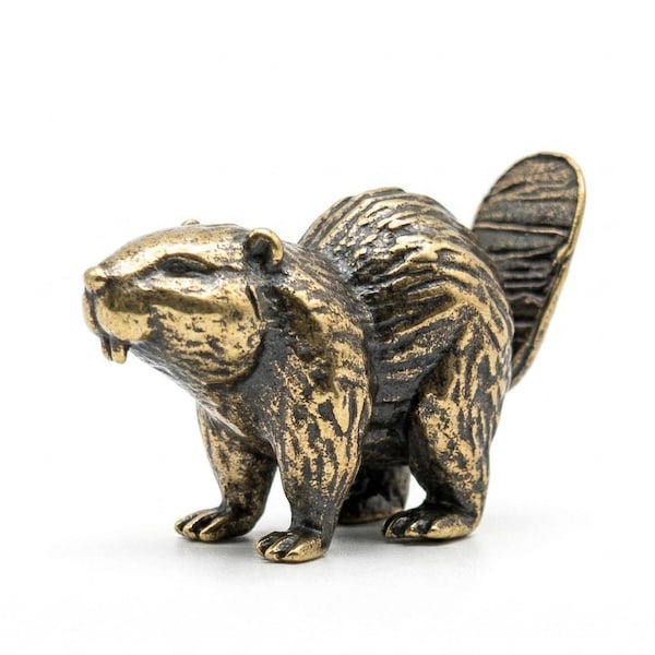 Beaver Figurine Solid Brass Miniature North American Wildlife Animal Decor Tiny Animal Statue