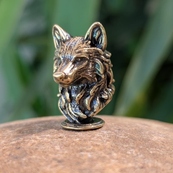 Fierce Brass Wolf Head Figurine Handmade Wild Spirit USA Crafted