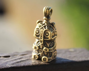 Celtic Bear Pendant, Hand-Carved Brass Charm Highly Detailed Trinket